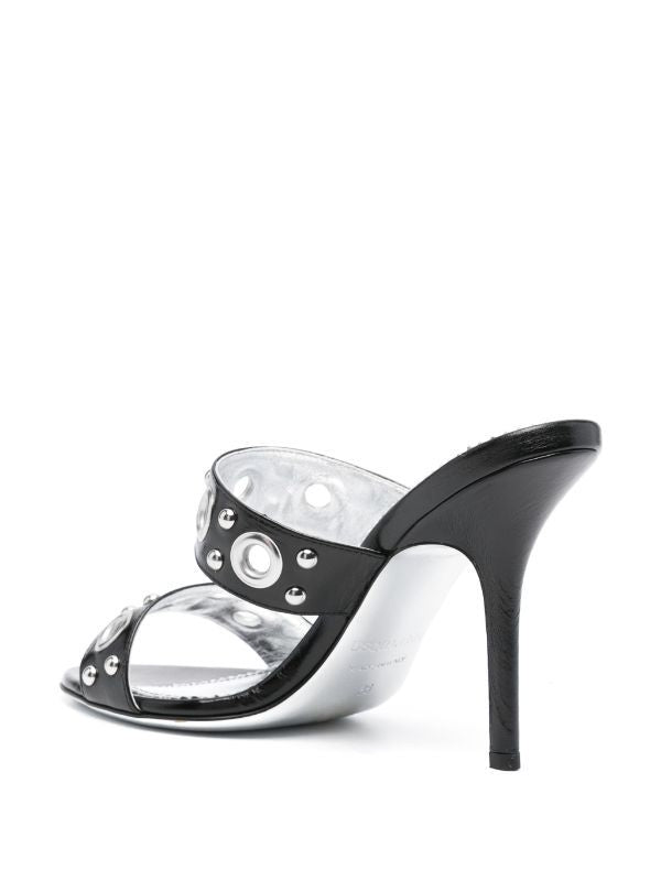 DSQUARED2 Gothic 100mm Leather Sandals for Women in Black/Silver
