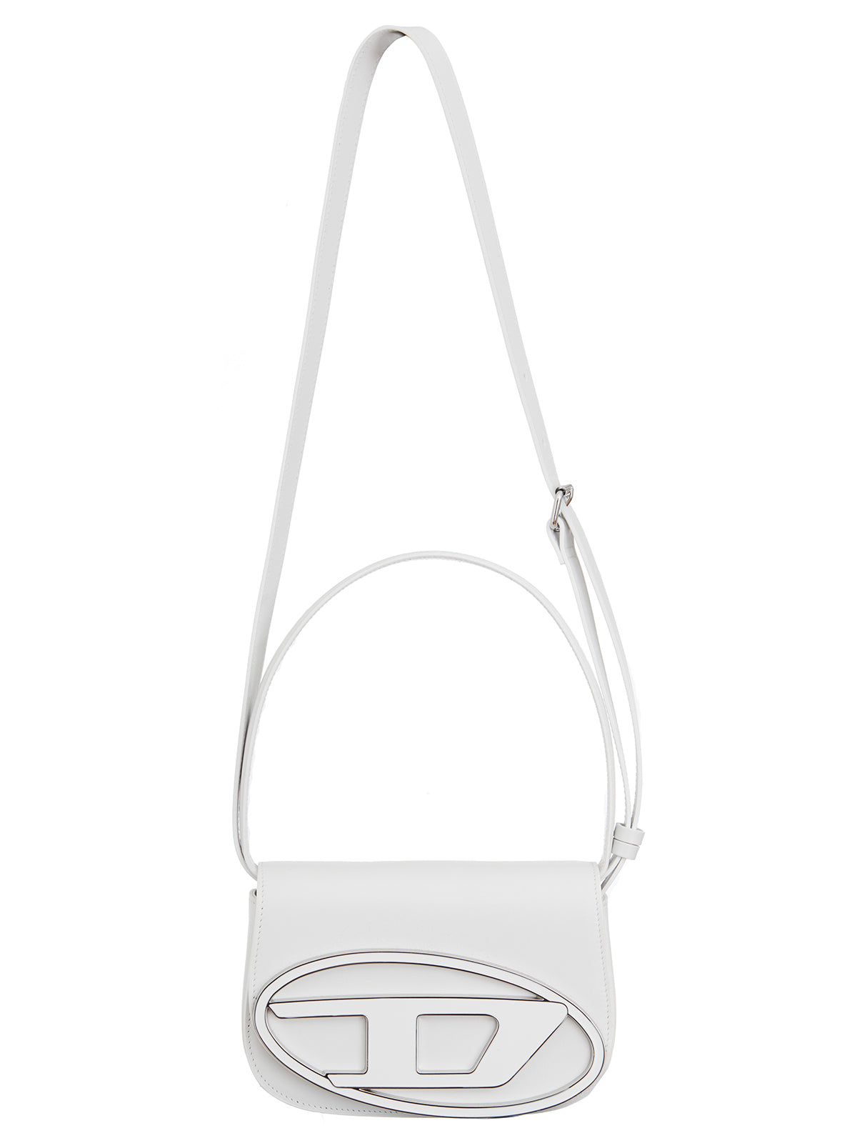 DIESEL White Leather Shoulder Bag with Removable Strap and Magnetic Closure