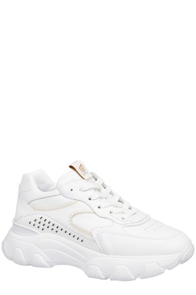 HOGAN White Leather Sneakers with Perforations and Embossed Logo for Women - SS23 Collection