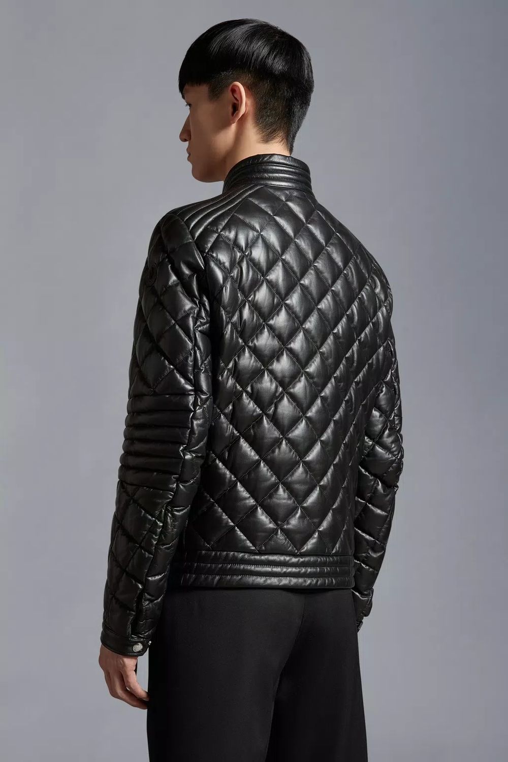MONCLER Black Leather Biker Jacket for Men - FW23 Collection