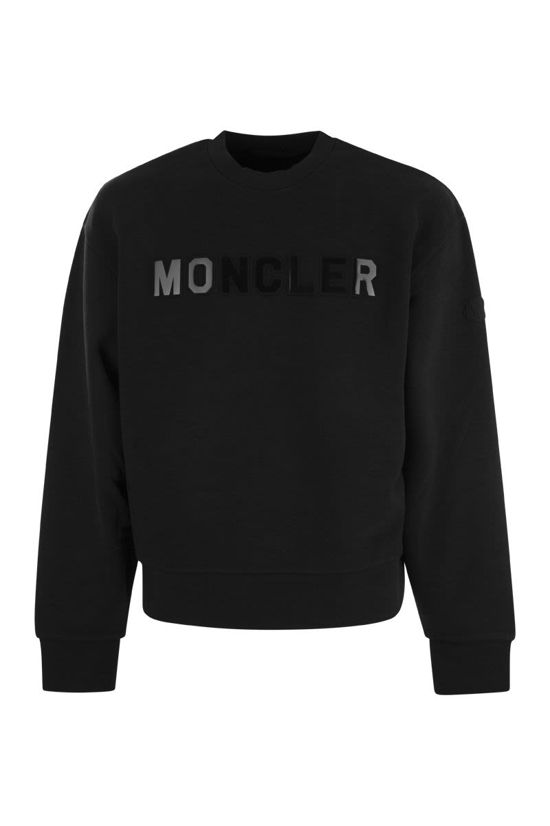 MONCLER Black Oversized Cotton Sweatshirt with Mirror Effect Logo for Men