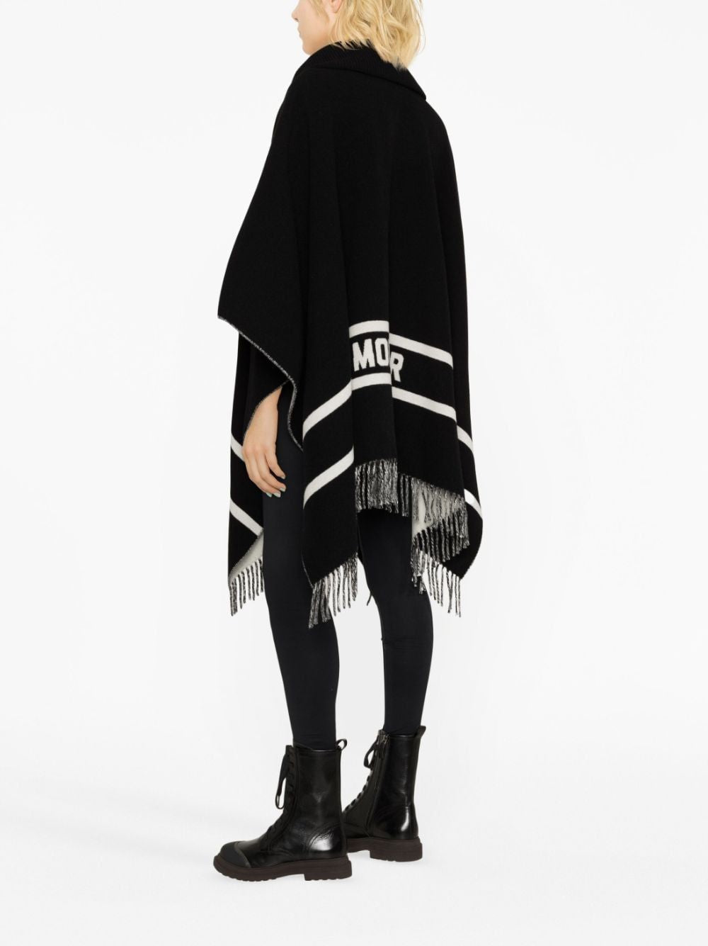 女性FW23外套-黑色羊毛混紡斗篷