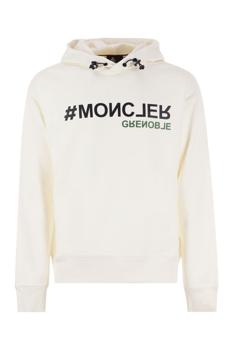 MONCLER GRENOBLE Men's White Logo-Print Hoodie for Comfort and Style