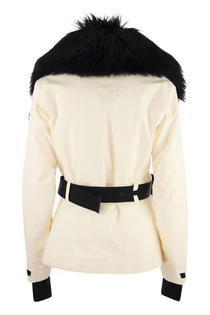 女士天然羽绒水渍夹克，带豪华毛皮饰边 - 2024 FW23系列