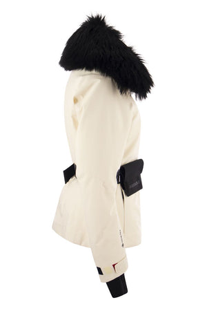 女士天然羽绒水渍夹克，带豪华毛皮饰边 - 2024 FW23系列