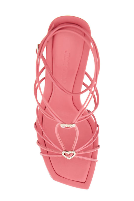粉红色心形水晶装饰皮质女士凉鞋