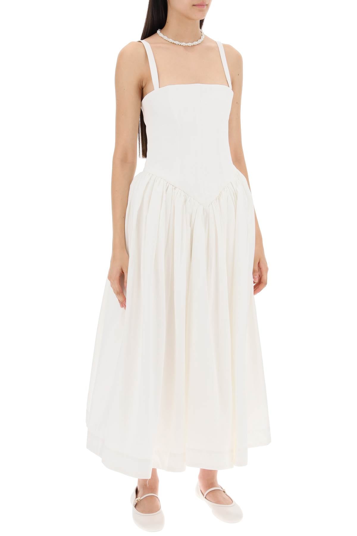INTERIOR Gathered Cotton Midi Dress for Women in White - SS24