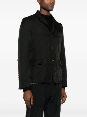 Áo blazer nam tay dài cổ tàu vải rách gai màu đen FW23