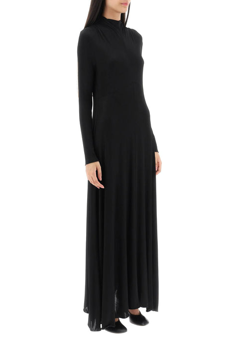 JIL SANDER Classic Black Maxi Dress for Women: Fluid Viscose with Elegant Sheen and Asymmetric Hem