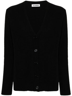 V領羊毛針織開襟衫 - 黑色, SS24