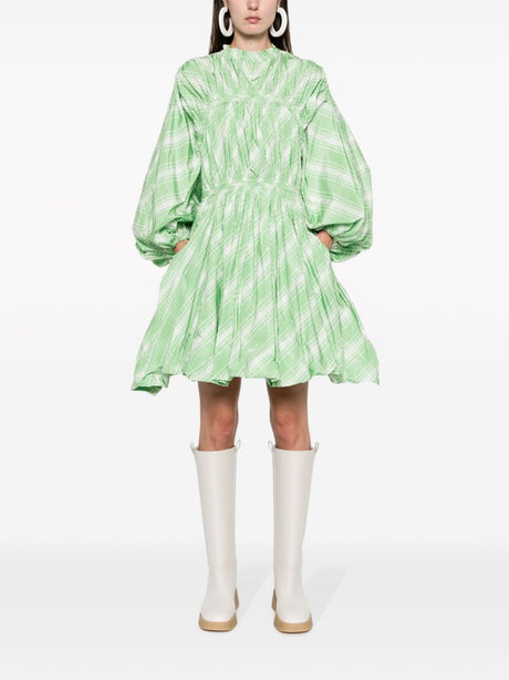 Green Plaid-Check Mini Dress for Women