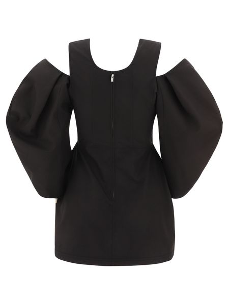 JIL SANDER Black Cotton Cut-Out Top with Balloon Sleeves for Women