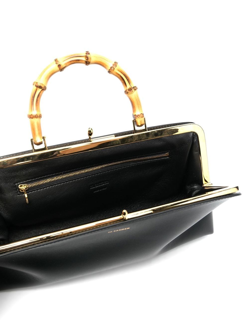 Stylish Black Leather Handbag with Bamboo Handle by JIL SANDER