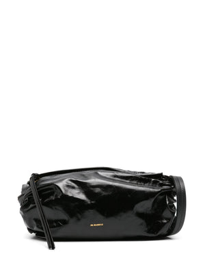 Black Patent Leather Ruched Shoulder Handbag