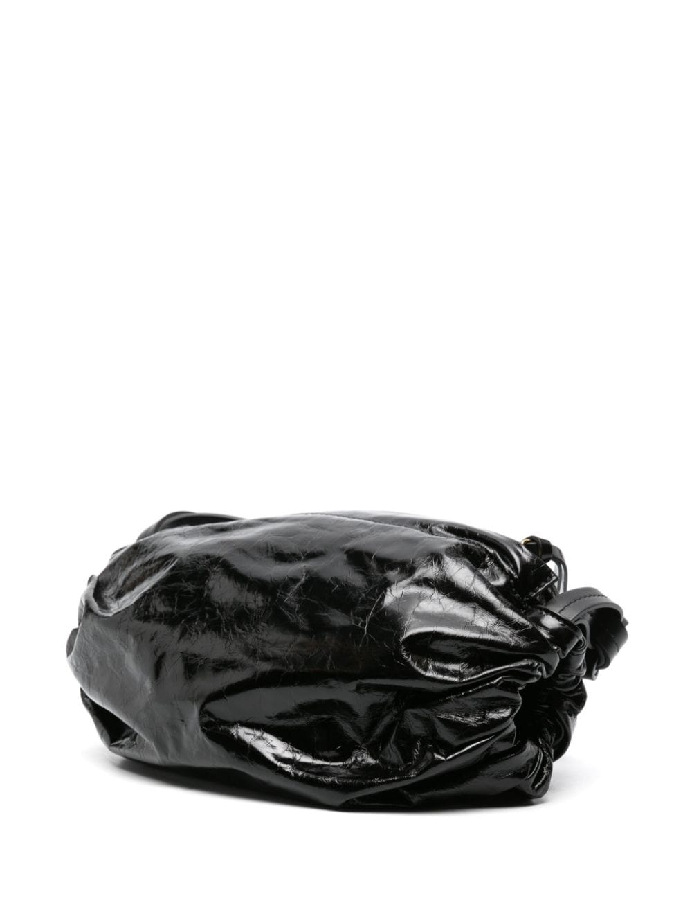 Black Patent Leather Ruched Shoulder Handbag