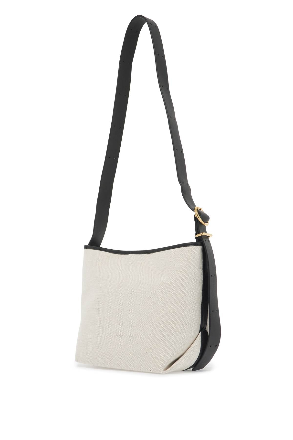 JIL SANDER Small Folded Black Canvas & Leather Tote with Gold Accents and Adjustable Strap