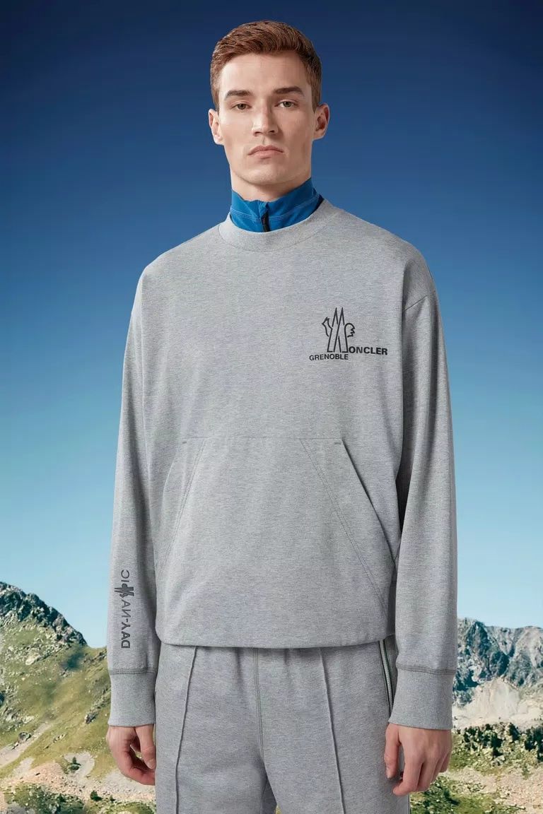 Áo Sweatshirt Cotton Màu Xám Trung Bình Nam SS24