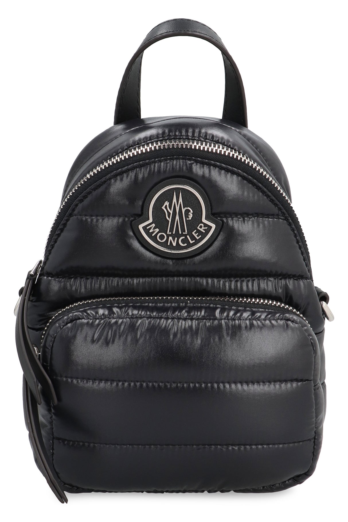 MONCLER Black Nylon Messenger Handbag for Women - Padded, Leather Details, Front Pocket, Removable Strap