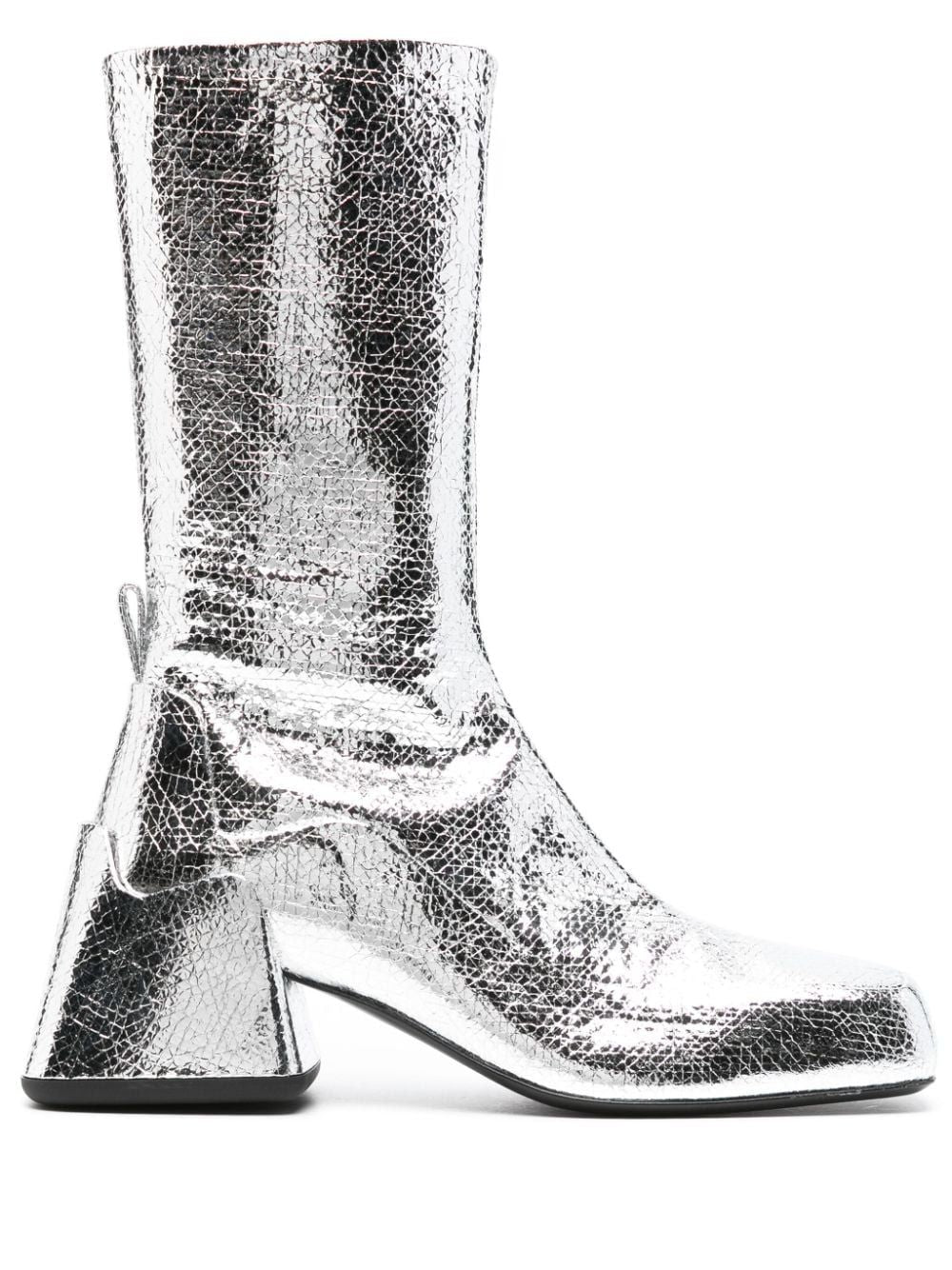JIL SANDER Cracked-Effect Laminated Leather Boots for Women in Silver for FW23