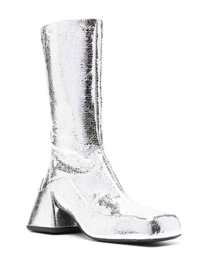 JIL SANDER Cracked-Effect Laminated Leather Boots for Women in Silver for FW23