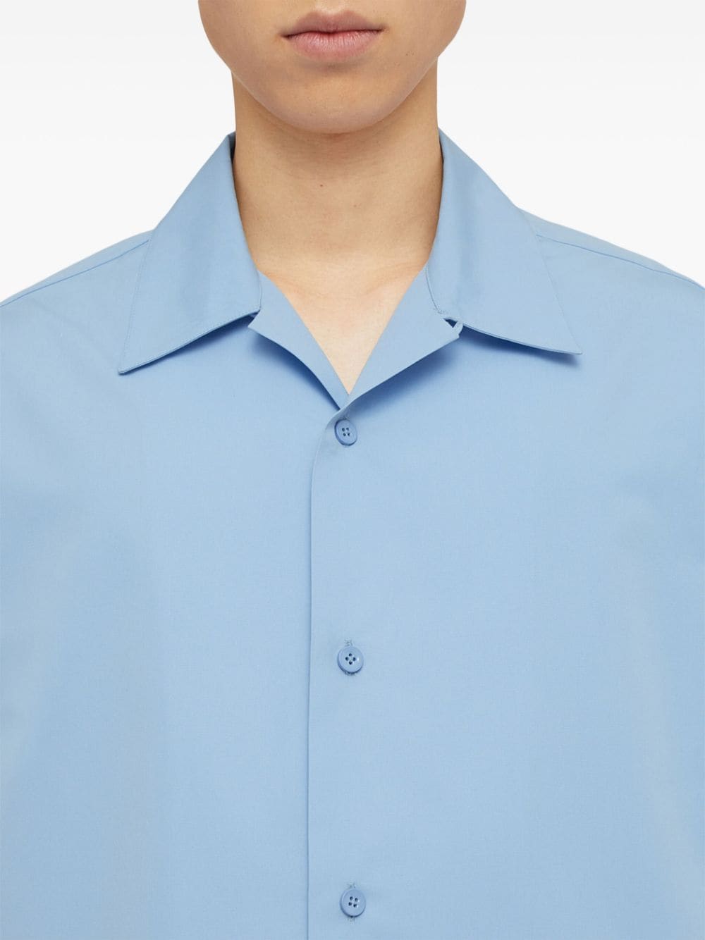 JIL SANDER Sky Blue Cotton Poplin Texture Spread Collar Short Sleeved Shirt for Men
