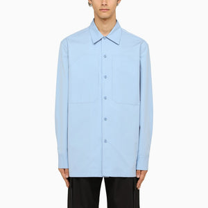 Light Blue Oversize Cotton Shirt with Pockets for Men - SS24