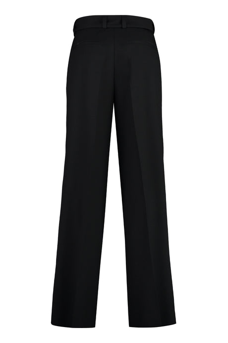 JIL SANDER Men's Black Wide Front Pleated Wool Trousers with Belt and Pockets for SS24