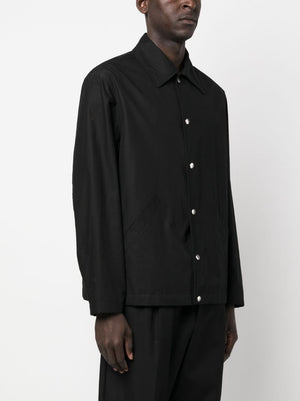 メンズ ブラック ロゴプリントコットン シャツジャケット