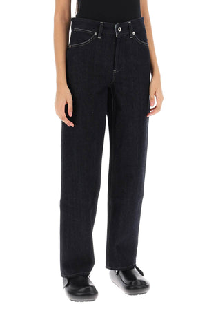 JIL SANDER Navy Brushed-Back Jeans for Women - Loose Fit Mid-Rise Pants with Two-Tone Stitching