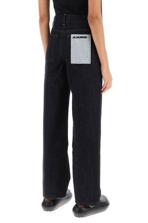 JIL SANDER Navy Brushed-Back Jeans for Women - Loose Fit Mid-Rise Pants with Two-Tone Stitching
