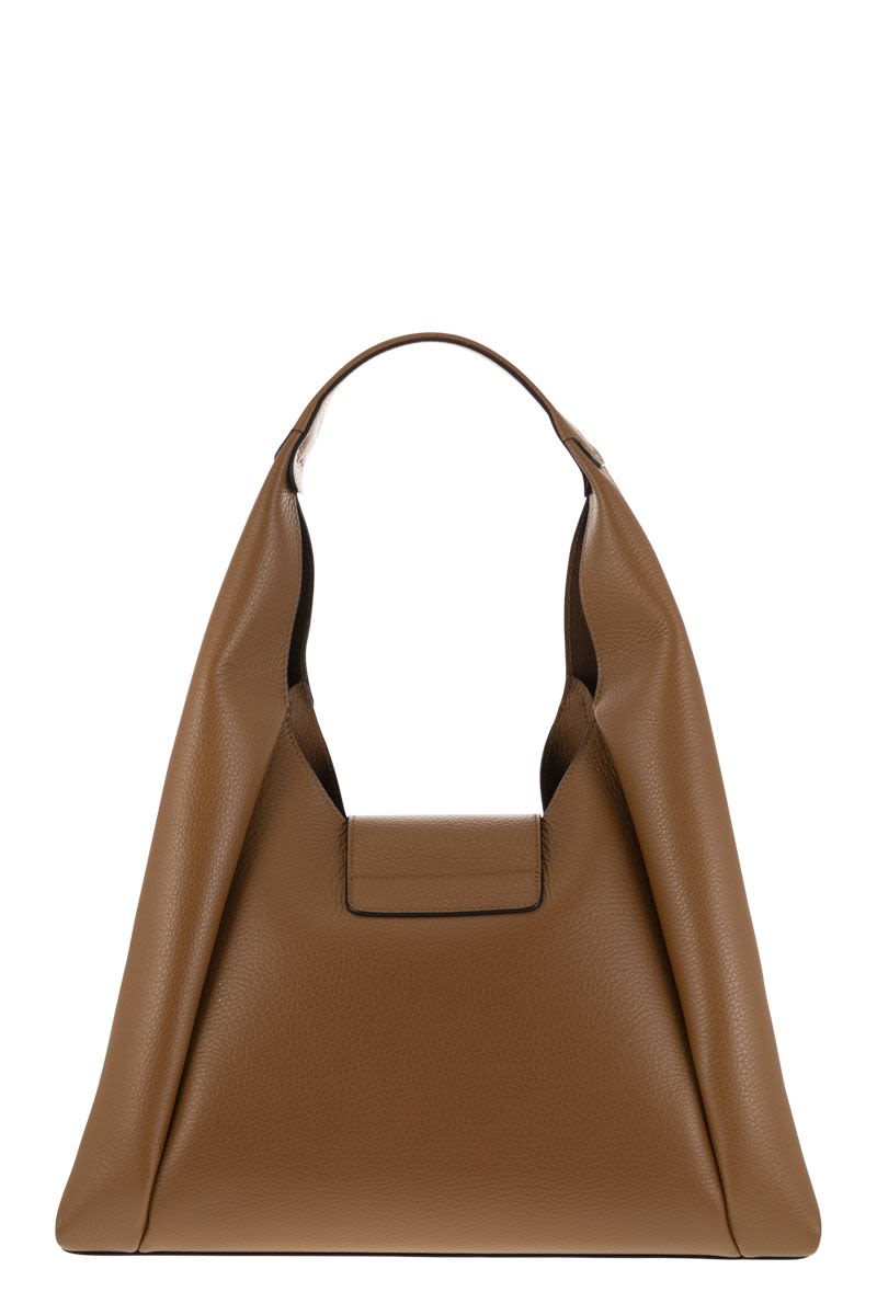 HOGAN Cool and Feminine Hobo Handbag with Embossed Maxi H in Grained Leather