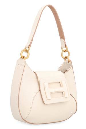 HOGAN Mini White Grainy Leather Hobo Handbag with Gold-Tone Accents