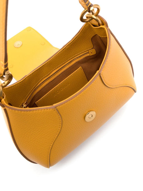 HOGAN Amber Yellow Mini Leather Hobo Handbag with Gold-Tone Accents and Detachable Strap