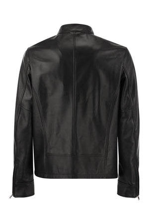 HOGAN Men's Black Leather Biker Jacket for SS24 Seasons