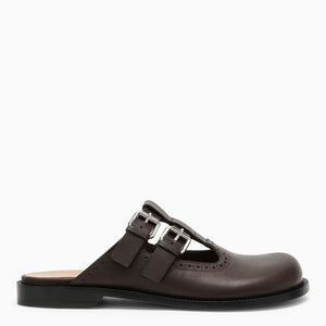 LOEWE Dark Brown Waxed Calfskin Leather Sabot for Women - SS24 Collection