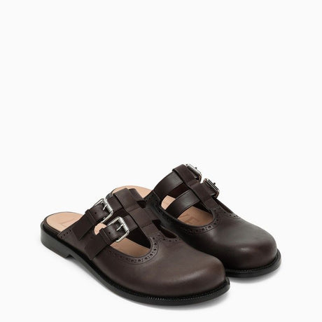 LOEWE Dark Brown Waxed Calfskin Leather Sabot for Women - SS24 Collection
