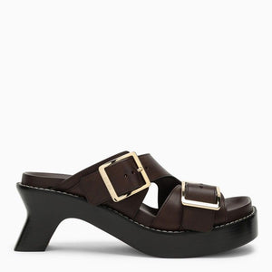 LOEWE Brown Heeled Slipper with Adjustable Straps & Architectural Heel for Women