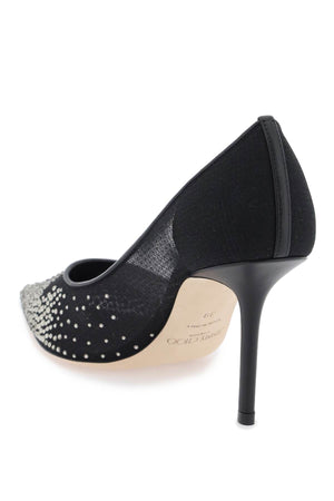 优雅黑色女士泵鞋 - 网眼和水晶装饰的爱之泵鞋