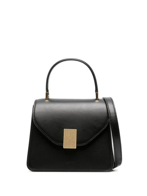 LANVIN Concerto Small Black Leather Top-Handle Shoulder Bag with Gold-Tone Accents