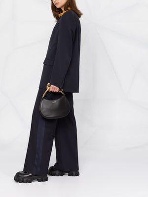 Black Lamb Leather Shoulder and Crossbody Bag for Women