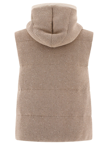 BRUNELLO CUCINELLI Dazzling Tan Rib Knit Down Vest for Women - SS24