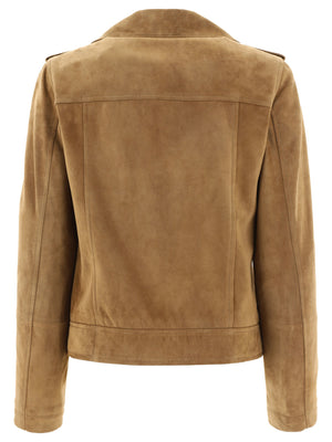 Suede Biker Jacket with Monili in Brown - SS24 Collection