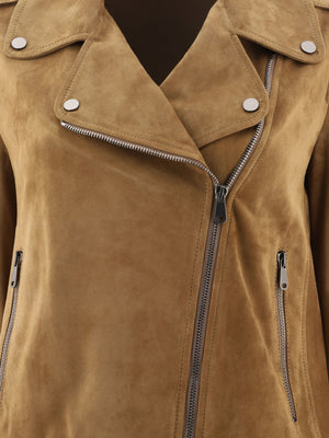 BRUNELLO CUCINELLI Suede Biker Jacket with Monili for Women in Brown - SS24 Collection