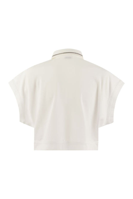 BRUNELLO CUCINELLI Elegant Cotton Piqué Polo with Jewel-Embellished Collar