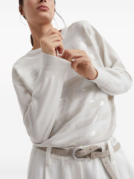 BRUNELLO CUCINELLI Dazzling Striped Cashmere Sweater for Women in Ivory White