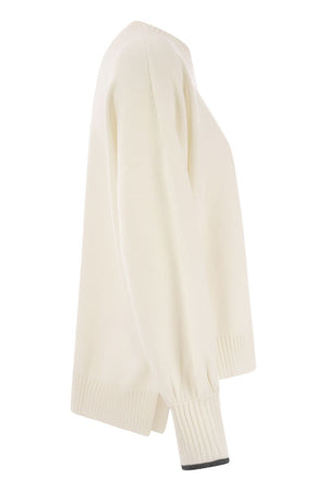 Áo len trắng phối cổ tay lấp lánh cho phụ nữ - FW23
