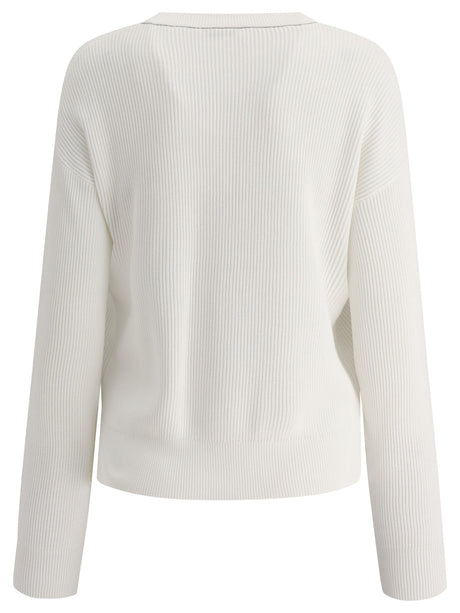 BRUNELLO CUCINELLI Classic White Cotton Sweater
