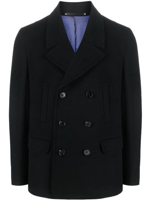 男士双排扣黑色羊毛及羊绒混合西装外套