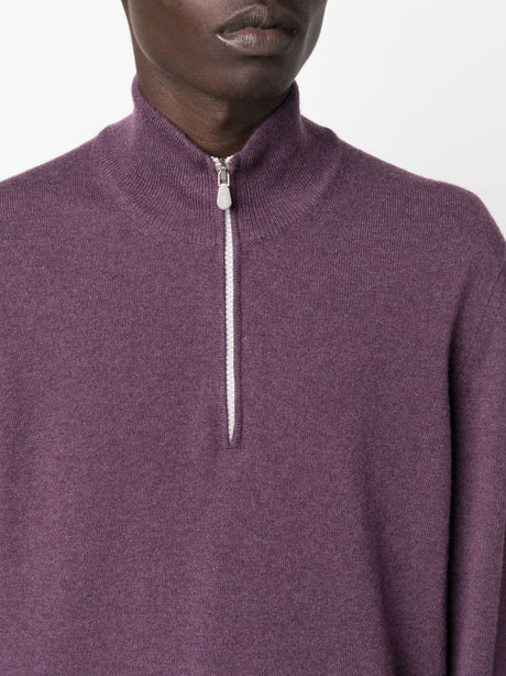 BRUNELLO CUCINELLI Mulberry Purple Cashmere High Neck Sweater for Men