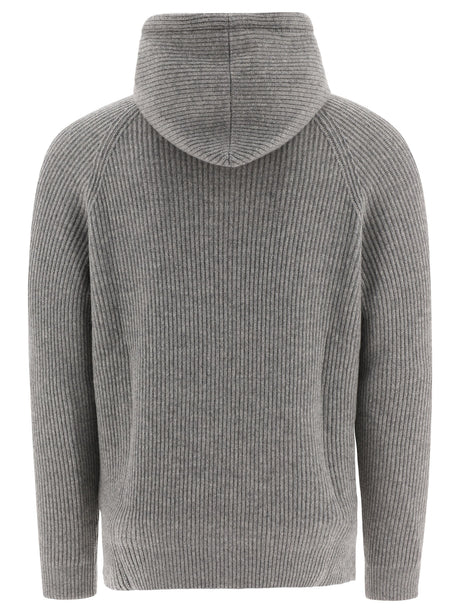 BRUNELLO CUCINELLI Luxurious Gray Ribbed Cashmere Sweater for Men | SS24 Collection